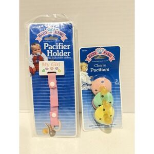 Vintage Baby King Cherry Pacifiers + Pacifier Holder Lot NEW Sealed 90's Reborn